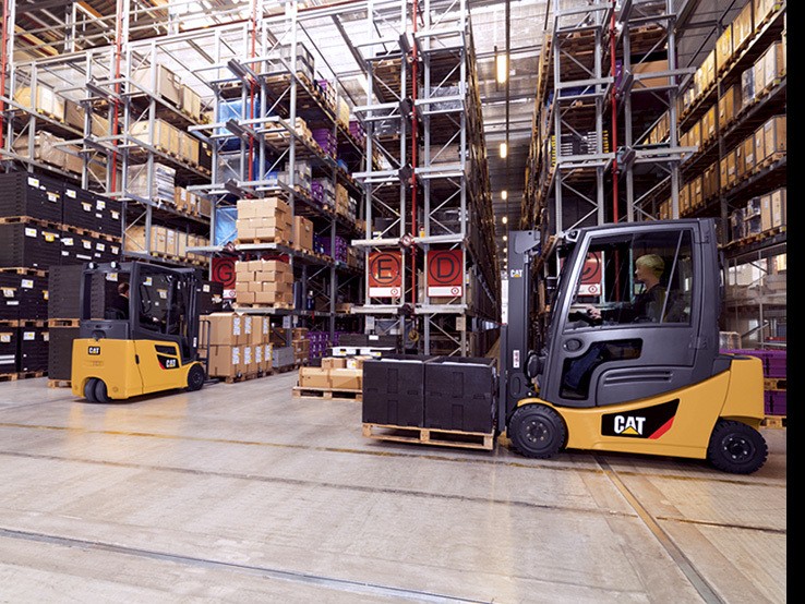 Cat Forklift in Warehouse