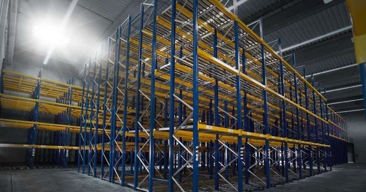 Yellow and blue pallet rack