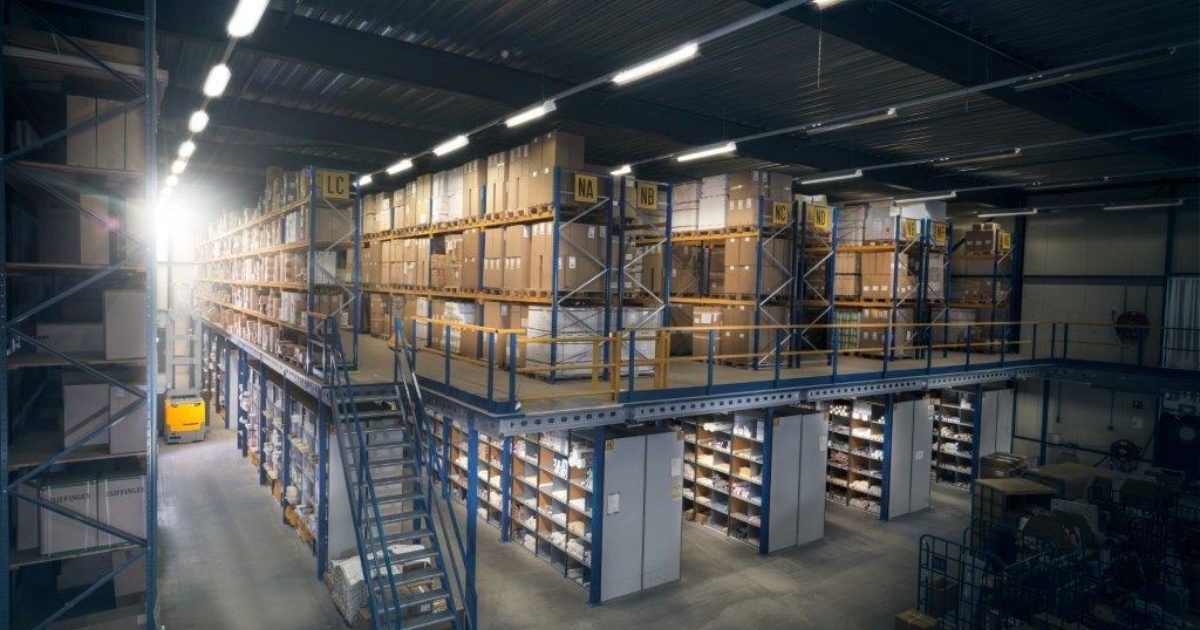Industrial Multi Level Shelving in Warehouse